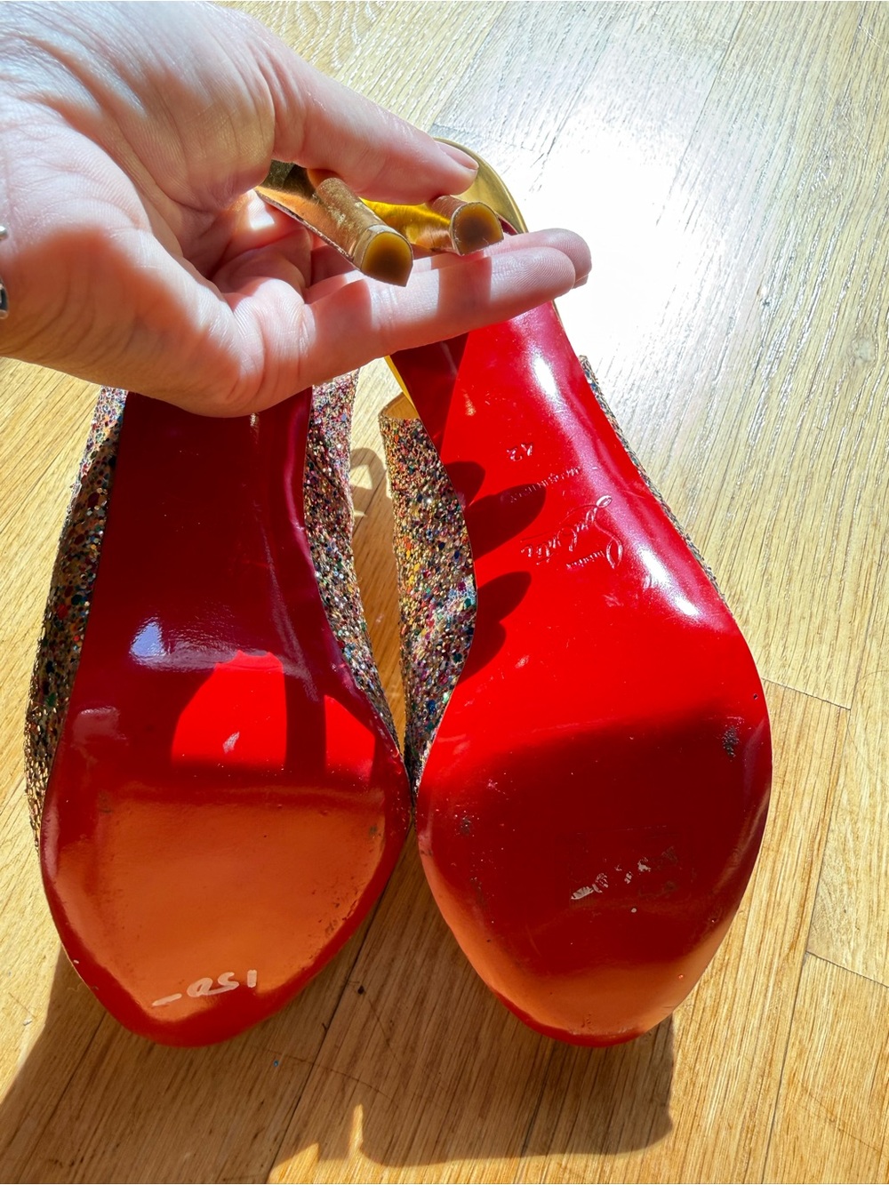 Christian Louboutin Multicolor Glitter Open-Toe Slingback Heels - Picture 4 of 5